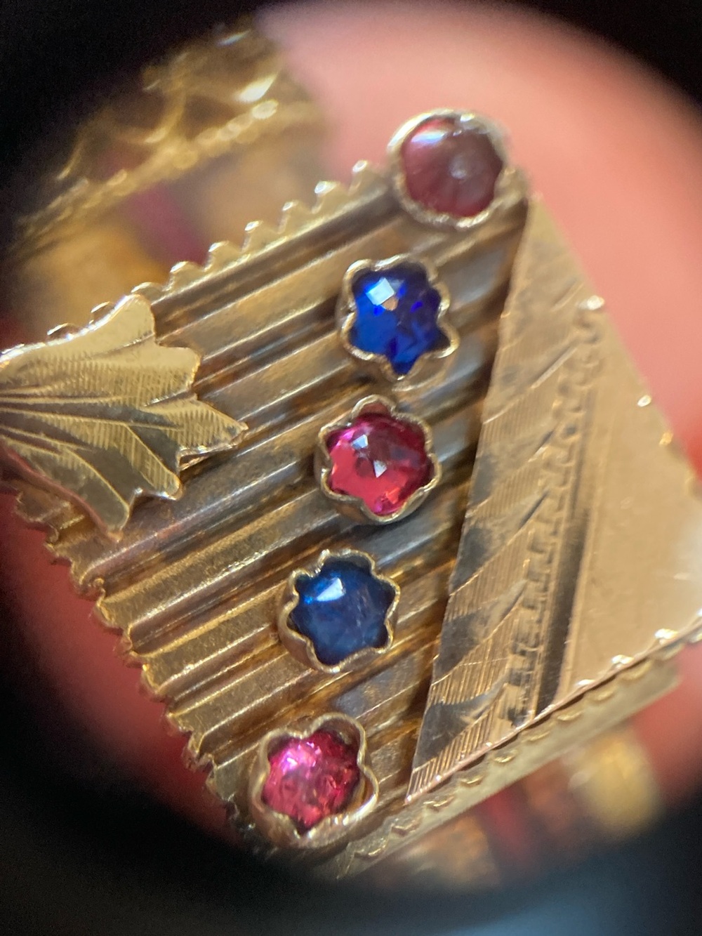 Antique Victorian Rose-Cut Garnet & Paste Etruscan Bracelet PAT. July 14, 1885 - Picture 3 of 16